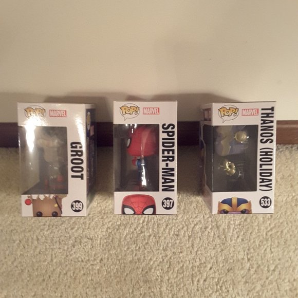 Holiday Funko Marvel lot of 3 Groot Spider-Man and Thanos - Picture 7 of 9